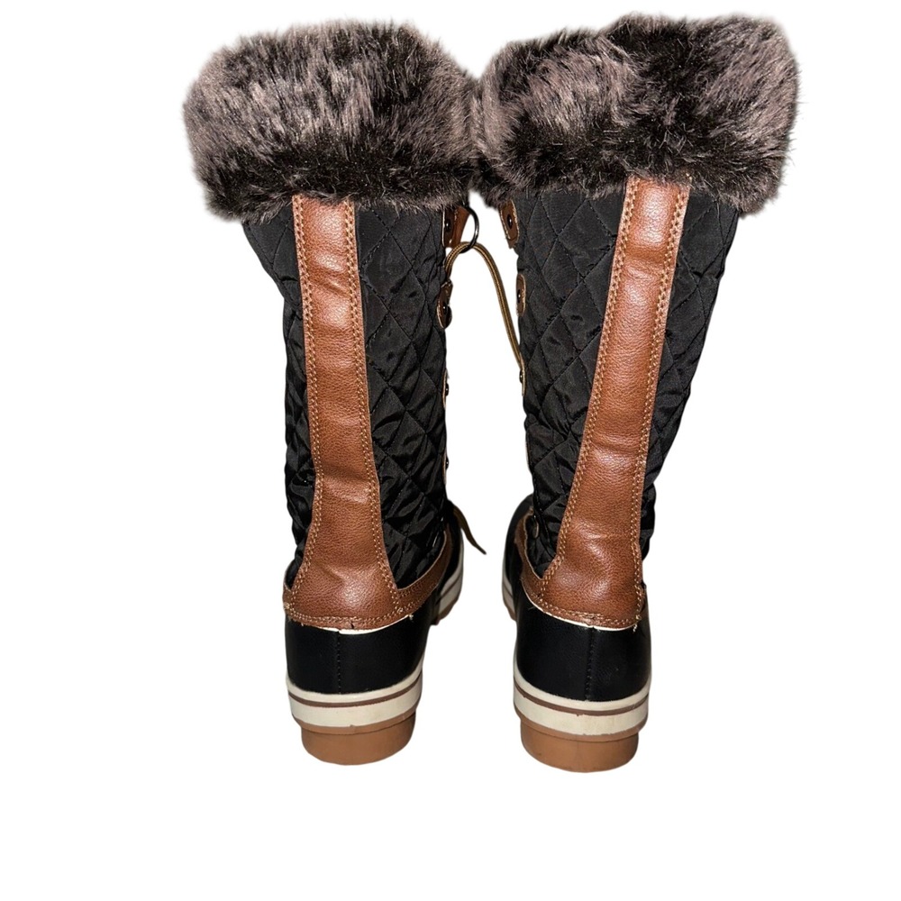 Mishansha Women Winter Snow Boots Fur Lined Lace Up Waterproof Black Tan Sz 6.5‎ - Picture 2 of 8